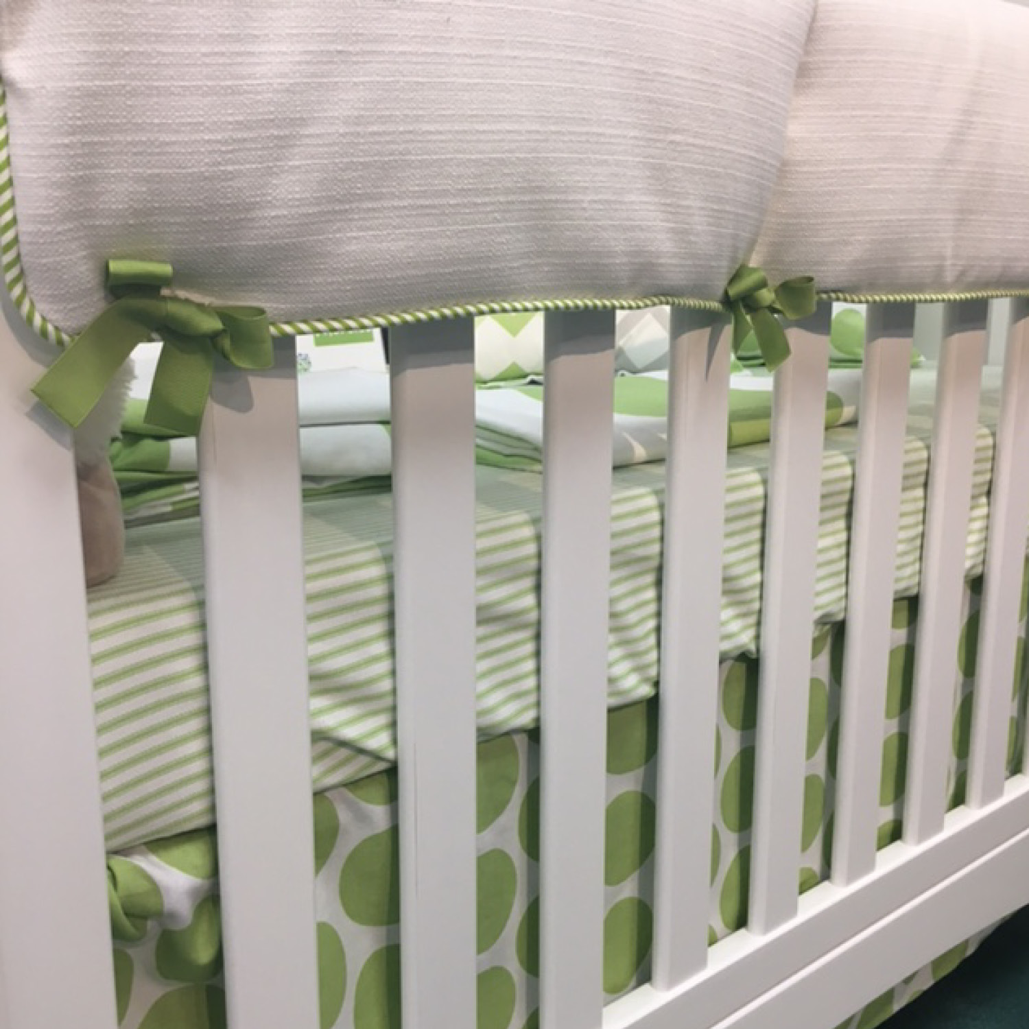 simple white and green bedding